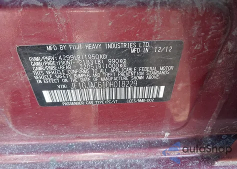 2013 Subaru Impreza 2.0I Premium из США, поврежденный, VIN JF1GJAC61DH018229